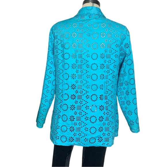 ATTITUDE Gorgeous Blue Green Eyelid 3/4 Sleeves Blouse Size L - Picture 6 of 13